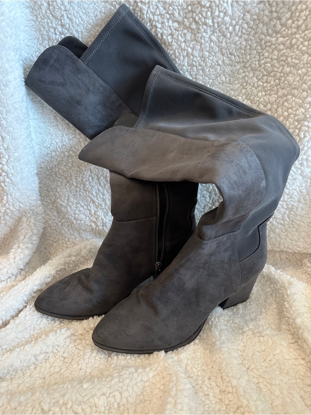 Gray Suede Mid-Calf Women's Boots